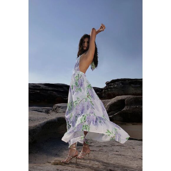 Sonya Moda Halisa Resort Maxi Dress Wisteria print Wedding Guest size S NWT - Picture 1 of 6